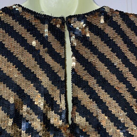 Vtg gold & black sequin striped dressy long sleeve blouse - Picture 9 of 11